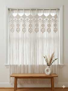 Tapiz de Pared de Macramé Crema, Hecho a Mano, con Flecos Decorativos, Cortina de Pared para Sala de Estar, Dormitorio, Entrada - Product Image 5