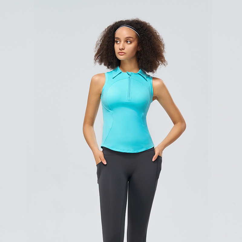 New Half Zipper Stand-Up Collar Sports Slim Fit Sleeveless Tank Top Athletic Gym Yoga Clothes Quick Dry Workout Vest