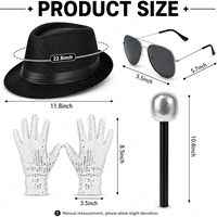 Kit de Costume de Star Pop des Années 70 et 80 en Polyester, Comprend Perruque, Chapeau, Gants, Lunettes de Soleil, Microphone, Accessoires de Costume Unisexe pour Adultes
