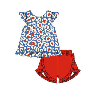 Conjuntos de Shorts Casuales Personalizados con Estampado de Leopardo para Niñas, Trajes de Verano para Bebés, Romper de Burbujas, Conjuntos a Juego para Hermanas, Venta al por Mayor, Algodón y Spandex - Product Image 4