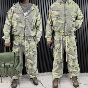 Conjunto de Sudadera con Capucha y Cremallera para Hombre KIingSen, Invierno, Transpirable, 400gsm, Algodón Terry, Estampado Digital con Personajes, Camuflaje, Pedrería - Product Image 1