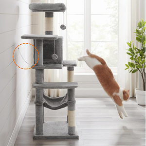 Arbre à chat multi-niveaux 143 cm de haut avec 4 poteaux, 2 plateformes, hamac et grotte - Product Image 4
