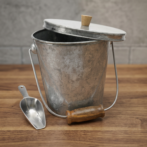 Seau à glace en métal galvanisé, seau à glace vintage en métal avec poignée en bois et design rond résistant - Product Image 4