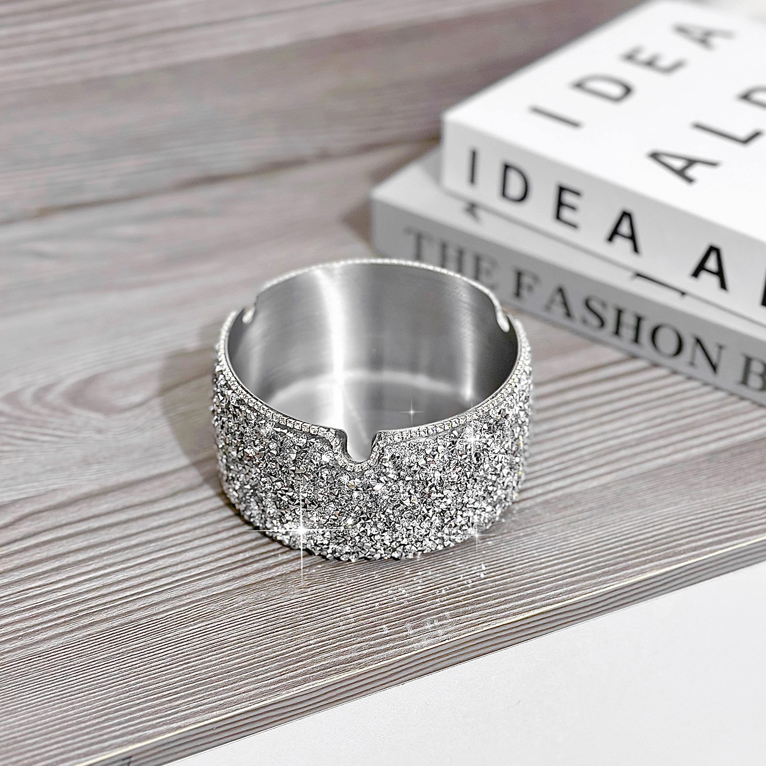 Sparkling Silver Ashtray - Bling Diamond Rhinestone Decor