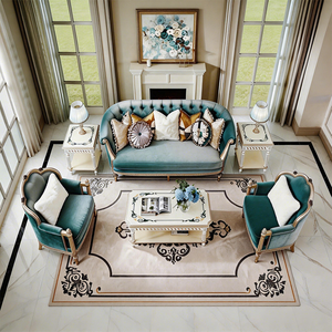 Divano Classico di Lusso in Velluto con Cornice Dorata, Nuovo Set di Divani Classici Intagliati in Legno per Soggiorno, Arredamento Casa - Product Image 3