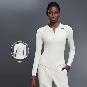 Haut <span class=keywords><strong>à</strong></span> col <span class=keywords><strong>Henry</strong></span> en modal confortable pour femmes, manches longues, col boutonné, respirant, léger, pour le fitness, l'entraînement et le yoga - Product Image 4