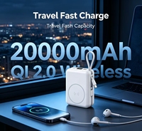 Chargeur de batterie portable compact 20000mAh, charge rapide PD 22.5W, batterie externe avec câble Type-C, chargeur sans fil