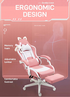 Chaise de Gamer Ergonomique en Cuir PU Rose, Personnalisable avec Logo Brodé, Design Chat, Mousse à Mémoire Extensible, Massage, pour Bureau