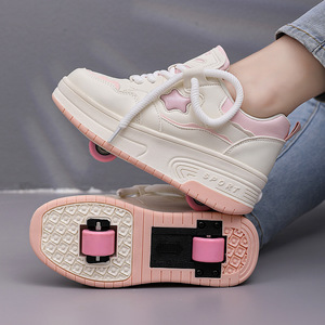 Chaussures Chunky pour femmes, baskets à plateforme, bout rond, à lacets, augmentant la hauteur, semelle extérieure en caoutchouc synthétique blanc, toutes saisons - Product Image 4