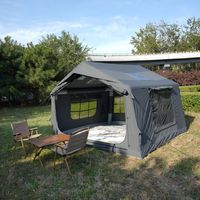 Pique-nique familial premium 8 ㎡   Tente de camping gonflable en coton TC avec 1 ouverture pour cheminée et 2 ports pour climatiseur pour les familles en plein air