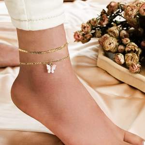 निविड़ अंधकार <span class=keywords><strong>14k</strong></span> सोना मढ़वाया डबल परतों फिगारो चेन महिलाओं के लिए क्यूबा तितली आकर्षण स्तरित गुलाबी एक्रिलिक तितली पायल - Product Image 4