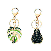 Porte-clés personnalisé en forme de feuille de Monstera, breloque en résine acrylique, veine métallique dorée, alliage de zinc fait main, impression UV, OEM ODM, luxe, anniversaire