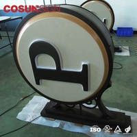 Enseigne lumineuse LED ronde murale double face pour extérieur, format 500*700 mm, cadre acrylique pour logo
