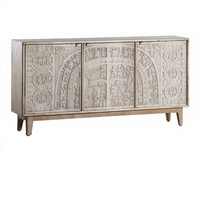 Table à manger en bois de manguier massif blanc antique, faite à la main, avec portes décoratives et poignées métalliques, origine Rajasthan, meubles pour la maison
