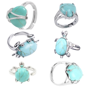 Thiết kế mới đặc biệt ngón tay trang sức lớn tự nhiên SYN. Turquoise màu xanh đá quý Đá Nhẫn cho phụ nữ - Product Image 2