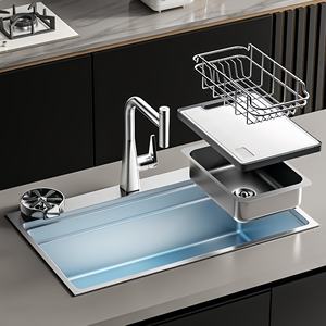 Évier de cuisine multifonctionnel intégré à grande cuve unique en acier inoxydable 304, antirouille et durable – Offre spéciale - Product Image 4