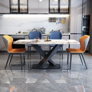 Modern Minimalist <b>Dining</b> <b>Table</b> Set 6 Piece Rectangular Stone Slab Design <b>Space</b> <b>Saving</b> For Small Homes And Apartments - Product Image 3