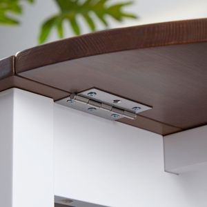 Mesa de cocina de madera maciza DB 55, mesa de comedor de hojas caídas ensambladas, diseño plegable marrón extensible para espacios pequeños - Product Image 5