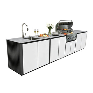 Îlot de cuisine extérieur avec grill en acier inoxydable, structure en aluminium, évier de rangement, design contemporain pour usage extérieur - Product Image 1