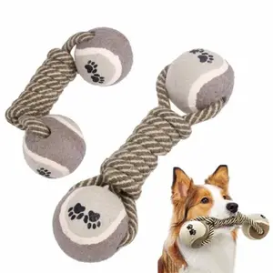Commercio all'ingrosso di cotone corda di lancio cane da masticare giocattoli manubrio palla da Tennis per la pulizia dei denti del cucciolo cane da addestramento interattivo giocattolo