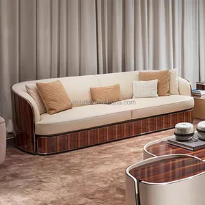 现代接待酒店别墅办公室意大利奢华棕色背米色皮革对比色321弧形组合沙发套装