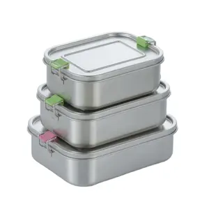 3件不锈钢食物储存容器便当午餐/餐盒