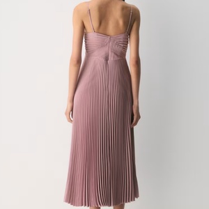 Elegant Pleated Midi Dress Women's <b>Spaghetti</b> <b>Strap</b> Ruched Bust Backless Party Dress - Product Image 2