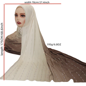 Transitiekleurige geprinte rechte gestreepte polyester jersey <span class=keywords><strong>hijab</strong></span> modieuze Midden-Oosterse sjaal rekbaar met strass steentjes - Product Image 6