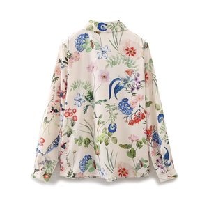 SHENZHU Camicette da Donna Estive Nuove Chic alla Moda con Stampa Floreale in <span class=keywords><strong>Raso</strong></span>, Camicie Vintage a Maniche Lunghe, Bluse Eleganti - Product Image 2