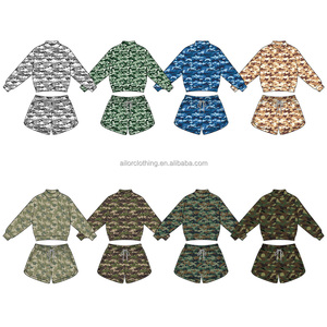 Conjunto Deportivo de Camuflaje para Niñas 2026, Sudadera de Manga Larga y Pantalones Cortos, Traje de Dos Piezas, Marca Privada, MOQ Bajo - Product Image 2