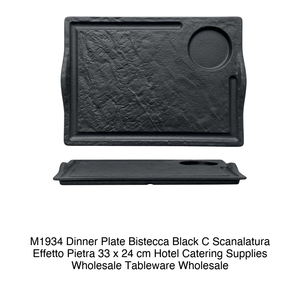 <b>Black</b> Steak <b>Plate</b> 33 × 24 cm with Stone Effect Groove M1934 90B - Product Image 2
