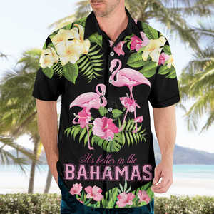 Chemise à motif flamant rose des Bahamas personnalisée, chemise boutonnée pour homme, chemise hawaïenne décontractée ample, <span class=keywords><strong>haut</strong></span> respirant d'été - Product Image 5
