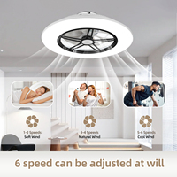 Ventilateur de plafond discret avec lumière, ventilateur de plafond sans pales à montage encastré avec haut-parleur Bluetooth, 6 vitesses, lumières LED à intensité variable, noir