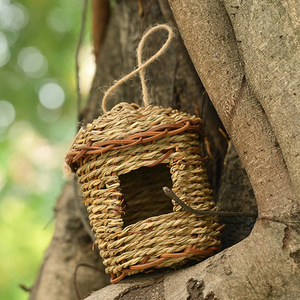 Nid d'oiseau en herbe tissé à la main, 14x10cm, arrondi, durable, pour fournitures pour oiseaux, petite taille - Product Image 2