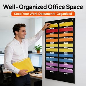 20 Pockets Hanging Wall File Organizer Black Non Woven Fabric Punch Free Office <b>Storage</b> Pocket Chart Hook Type - Product Image 2