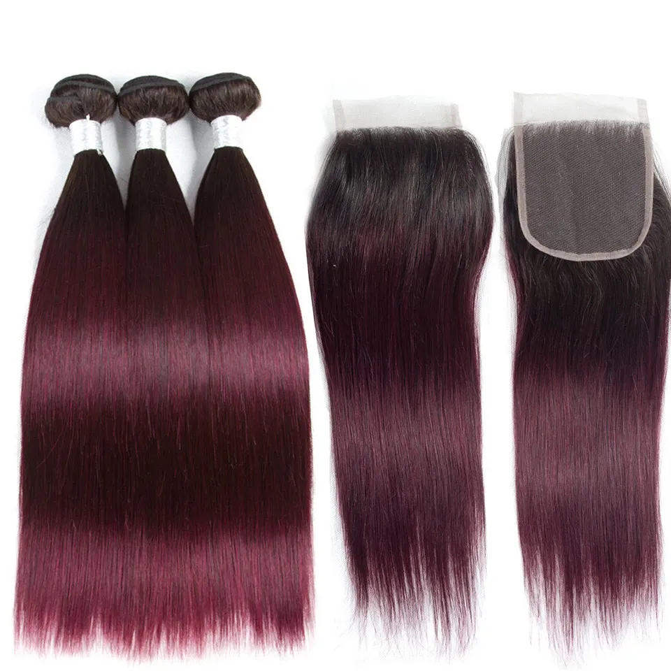 Best Selling Virgin Peruvian Hair 4 Bundle Deals 9a Virgin Hair 1b/99j Two Tone Ombre Colored Hair Weave Bundles