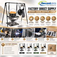 Station de cuisson portable pour camping, support de foyer, grille suspendue, poêle, pinces, barbecue extérieur
