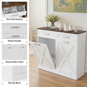 Cubo de Basura de Madera Multifuncional con Doble Abertura en Forma de T, con Cajones y Puerta Corredera, Resistente al Agua y Duradero - Product Image 4