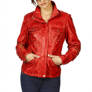 Chaqueta de invierno acolchada de piel de oveja Napa encerada en color dorado para mujer, con cremallera frontal, tela satinada y relleno de algodón. - Product Image 5