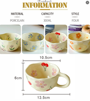 Mug en céramique de porcelaine et grès de 13 oz, personnalisé avec motif floral peint à la main, compatible micro-ondes et lave-vaisselle, pour café et céréales, vente en gros