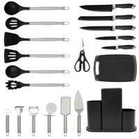 Ensemble de vaisselle 20 pièces en silicone avec manche en acier inoxydable et seau de rangement en acier inoxydable pour la cuisine