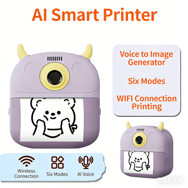 Portable Mini AI Voice for Thermal Sticker Printer with 203dpi & 1200mAh Battery for Study Notes & Photos-in Stock