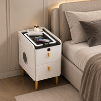 Nakas Pintar dengan Kunci Sidik Jari dan Pengisian Daya Nirkabel, Meja Samping Tempat Tidur LED dengan Speaker, Mesita De Noche Inteligente