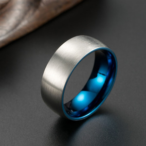 Titanium Steel <b>Ring</b> Blue Inner Matte Brushed Unisex Fashion Jewelry - Product Image 3