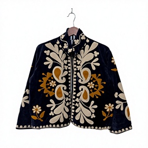 Handmade Suzani Embroidered Velvet Robe <b>Coat</b> Bohemian Floral Long <b>Cardigan</b> Women Festival Overcoat Low MOQ Supplier - Product Image 1