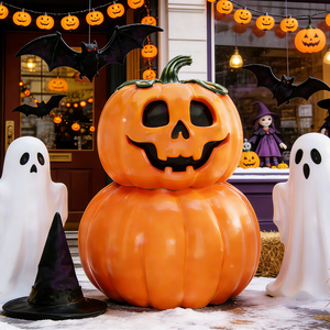 Sculpture géante personnalisée en fibre de verre en forme de citrouille empilée, décoration d'entrée de magasin pour <span class=keywords><strong>Halloween</strong></span>, idéale pour les événements en centre commercial et les points photo - Product Image 1