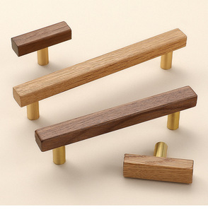 Tiradores de Madera para Muebles de Bar, Diseño Minimalista, Base de Latón, Herrajes para Muebles de Cocina, Acabado Duradero - Product Image 2