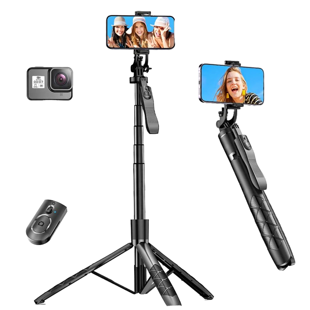 2.1 Meters Super Long 360 Degree All-In-One Retractable Foldable Telescopic Aluminum Phone Vlog Tripod 2kg Load Capacity Selfie