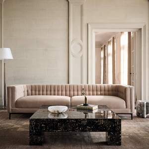 <span class=keywords><strong>Canapé</strong></span> en bois massif rembourré en <span class=keywords><strong>velours</strong></span> avec suspension à ressorts sinusoïdaux, <span class=keywords><strong>canapé</strong></span> Tuxedo de 104 pouces pour projet hôtelier - Product Image 1