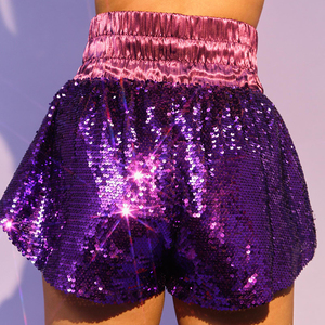 Custom High Waist Full Body Purple Sequin Crowns Mardi Gras Women's <strong>Shorts</strong> Summer Sequin Crowns Mardi Gras Women's <strong>Shorts</strong> - Product Image 3